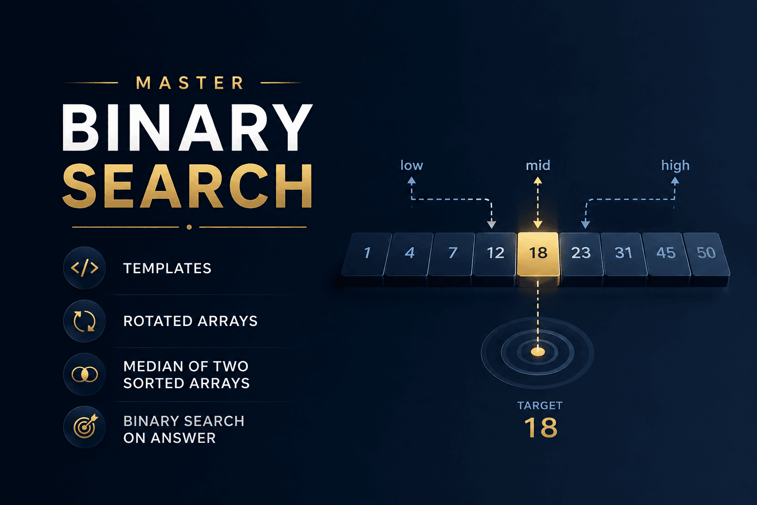 Master Binary Search: Templates, Rotated Arrays, Median of Two Sorted Arrays, and Binary Search on Answer